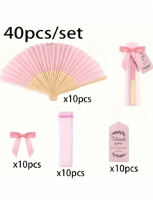 Juego de 40/20/4 piezas de abanico plegable de madera rosa con bolsa de regalo y tarjeta de agradecimiento, incluye bolsa de regalo y juego de tarjeta de agradecimiento, tarjeta de agradecimiento, abanico plegable de mano de bambú para novia, decoración de fiesta de despedida de soltera y boda, abanico plegable de mano de bambú para dama de honor, regalo para dama de honor y decoración de boda - Multicolor - Ver 8