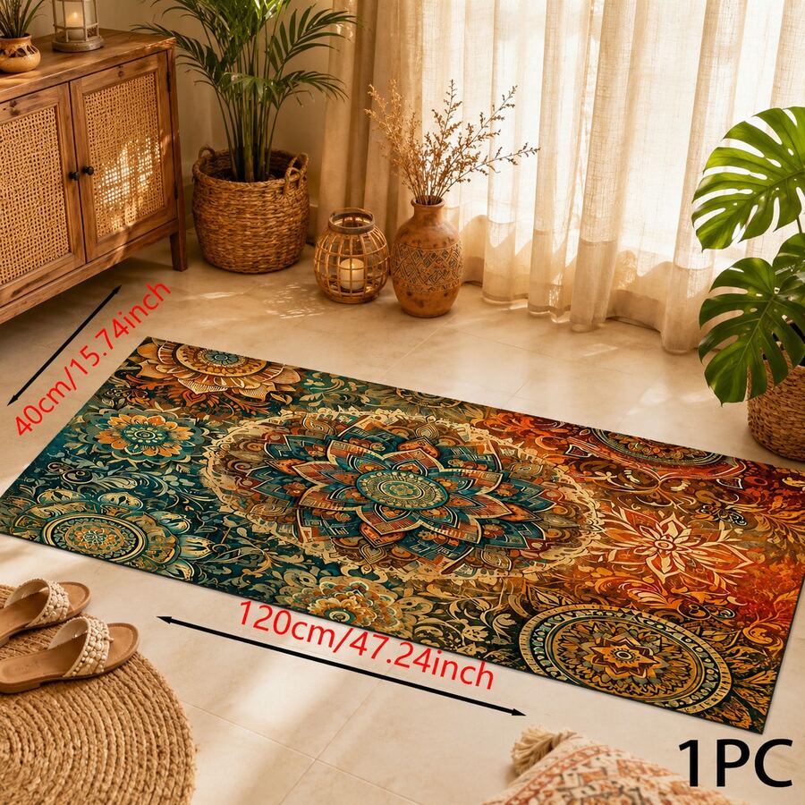 1pc Bohemian Style Printed Pattern Long Runner Rug, Home Floor Mat, Door Entryway Mat, Indoor Entrance Mat, Bedroom Bedside Mat, Kitchen Mat, Kitchen Runner, Suitable For Living Room, Laundry Room, Bathroom - Multicolor - View 1
