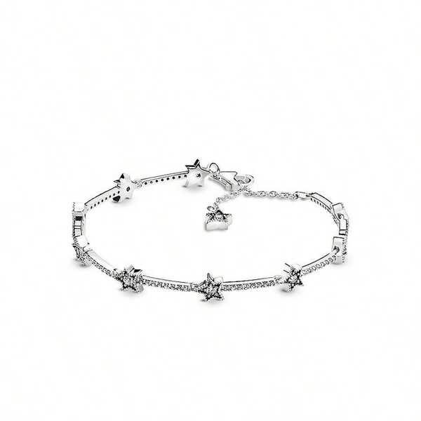 1pc Fashion S925 Sterling Silver Five-Pointed Star Bracelet, Adjustable Size, DIY Bracelet With Beads, Cute Niche Suitable For Girls' Daily Wear