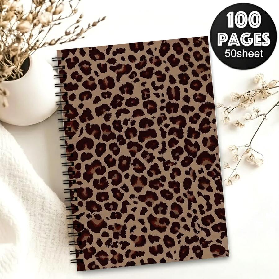 1pc Cute Leopard & Zebra Print Spiral Notebook - Diary With Bow Decoration Cover, Suitable For School, Office, Travel, Journaling, Planning - Portable Writing Notebook - Animal Pattern Diary Gift - F - View 1