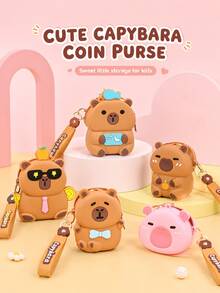 XD 1pc Mini Capybara Shaped Coin Purse With Keychain - Silicone Material, Multi-Functional Zipper Lipstick Storage Bag, Cute Cartoon Design, Suitable For Girls, Can Be Used As Coin Purse, Student Backpack Decoration, Mini Bag Charm, Unique Phone Accessory, Also Suitable For Women's Wallet And Phone Accessory, Can Be Given As Gift To Friends, Party Accessory, Car Pendant Or Children's Gift. - Multicolor - View 1