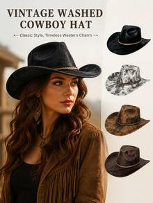 4 Styles Women's & Men's Unique Fashion Leopard Print Cowhide Brim Vintage Windproof Rope Wide Brim Hat, American Western Cowboy Hat Style, Men's Hat, Women's Cowboy Hat, Beach Essential, Women's Headwear Hat Camouflage Army, Women's Beach Hat V, Suitable For Daily Wear, Parties, Western Theme Events, Gatherings, Role Play, Graduation Ceremonies, Masquerade Balls, Festivals, Birthday Celebrations, Concerts And More - Multiple Styles - View 2