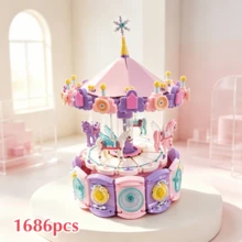 700+Pcs Rotating Carousel Music Box Building Blocks, Stress Relief , Highly Attractive Assembly Building Blocks Gift Box, Wind-Up Spring Plays Beautiful Music And Rotates, Exquisite Gift For Mother's Day, Valentine's Day, Back To School Season, Assembly Difficulty Not Recommended For Beginners - Rotating Music Box - View 14
