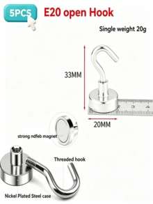 1/5/10/20pcs Heavy Duty Strong Magnetic Hooks, No Drilling Required, Can Hang Magnets And Adhesives, No Nails Needed For Hanging, Suitable For Refrigerator, Kitchen, Grill, Garage And Storage Space. Damage Free Wall Magnetic Hooks, Heavy Duty Magnetic Hooks, Refrigerator Fishing Magnet Nails, Ultra-Strong Magnetic Hooks. - Silver - View 16