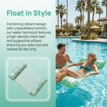 Hamac gonflable multifonction 4-en-1, convient aux adultes pour la piscine, la plage et les activités nautiques, lit flottant de piscine multifonction en PVC, fonction chaise longue et radeau, idéal pour les voyages et la piscine à domicile - Monstera - Voir 5