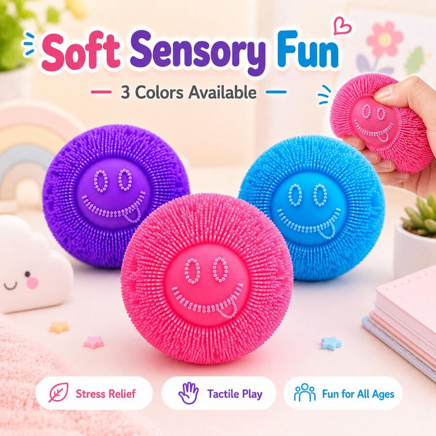 Cute Smiling Face Soft Squishy Tactile Ball, Children's Sensory Interactive Toy, Soft Spiky Surface Handheld Small Toy, Suitable For Party Prizes, Holiday Surprise Gifts