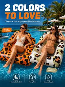 Inflatable Square Pool Float Chair Leopard Print Water Lounge Seat With Mesh Center Durable PVC Air Sofa For Pool Beach Summer Party - A - View 1
