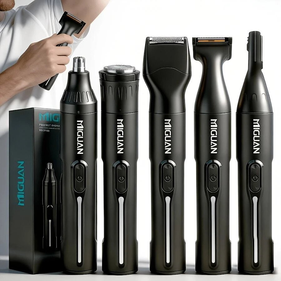 MIGUAN 4-In-1 Set / 5-In-1 Set Professional Grooming Kit & Single Standalone Trimmer Available, USB Rechargeable Nose & Ear Hair Trimmer, Beard And Eyebrow Trimmer, Men's Personal Care Tools