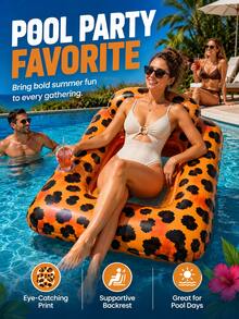 Inflatable Square Pool Float Chair Leopard Print Water Lounge Seat With Mesh Center Durable PVC Air Sofa For Pool Beach Summer Party - A - View 3