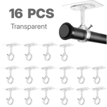 16pcs, 10/8/4pcs, No-Drill Ceiling Curtain Rod Bracket, Heavy-Duty Self-Adhesive, Adjustable Hook For 1.2in Diameter Rod, Ideal For Home & Commercial Use In Wardrobe, Bedroom, Living Room - Transparent - View 4