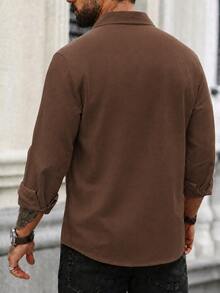 Men's Long Sleeve Button-Down Relaxed Fit Linen-Blend Shirt - Chocolate Brown - View 4