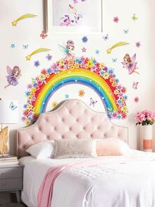 Dreamy Rainbow Series Removable Wall Stickers Panda Sloth Floral Fairy Multiple Styles Waterproof PVC Self-Adhesive Decals For Bedroom Bathroom Kindergarten DIY Princess Nordic Style Cute Home Decor - Wall Stickers - View 7