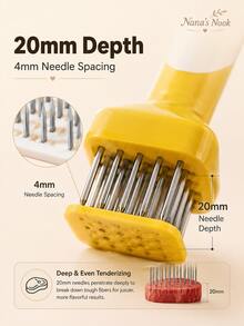3PCS Yellow & Gray 24-Spike Meat Tenderizer Tool, 430 Stainless Steel & ABS Handheld Meat Tenderizer Needle Tool For Steak, Beef, Pork, Chicken, Fish, Kitchen BBQ Meat Prep - Yellow - View 4