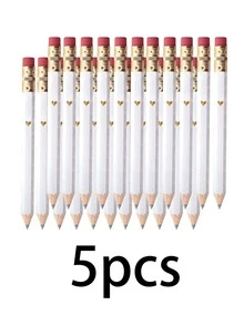 5 piezas de lápices mini con forma de corazón y lámina dorada, lápices de golf hexagonales mini HB, adecuados para la escuela, la oficina, regalos para bebés, bodas (blanco) útiles escolares, útiles de arte, lápices - A - Ver 12