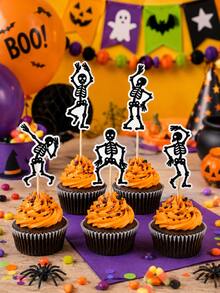 10 piezas/20 piezas Adornos de Esqueleto para Cupcakes de Halloween, Palillos de Esqueleto Bailando para Pasteles, Decoraciones de Postres Espeluznantes, Suministros de Repostería para Fiestas de Halloween - Ver 3
