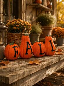FALL Pumpkin Garden Decor Set, Autumn Harvest Outdoor Yard Ornament, Mini Pumpkin Figurines For Porch Patio Balcony Planter, Halloween Thanksgiving Garden Statue, Farmhouse Fall Yard Decoration - A - View 3