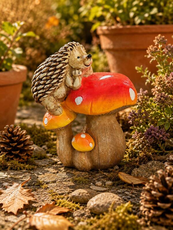 Autumn Garden Decoration Mushroom Animal Figurines Resin Hedgehog Bird Statues Yard Lawn Patio Balcony Plant Decor Seasonal Fairy Garden Ornament Home Outdoor Tabletop Display Gift Idea