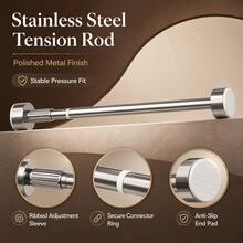 Adjustable Tension Rod - Made Of Stainless Steel With Plastic End Caps, Easy To Install Without Drilling, Suitable For Shower Curtains, Window Curtains, Door Curtains, Clothing Storage And Balcony Drying - Available In Silver, Black And White - Multicolor - View 18