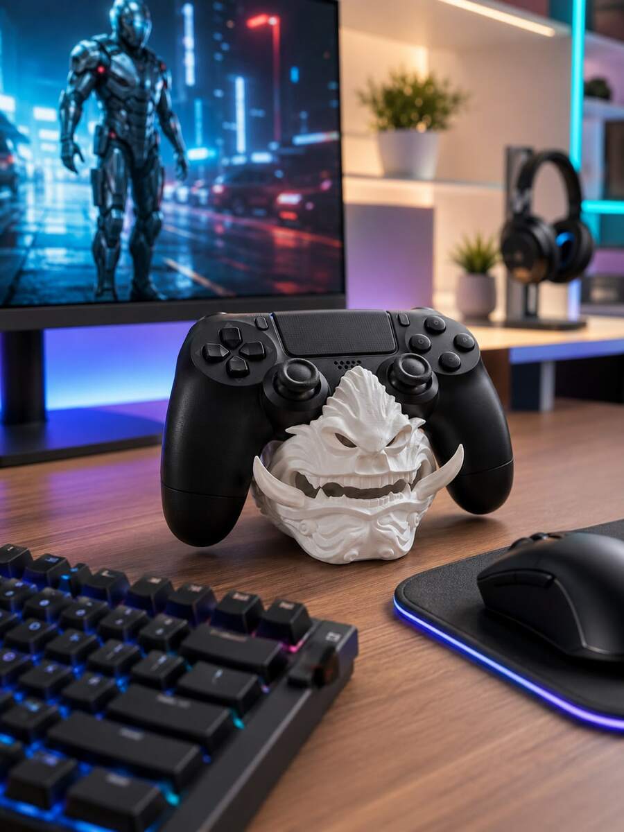 Oni Samurai Demon Mask Game Controller Stand, Universal Gamepad Holder Display Stand For Video Game Console Controllers, 3d Printed Japanese Style Gaming Desk Accessories, Desktop Organizer Game Room Decor, Gamer Gifts For Men Boyfriend Son