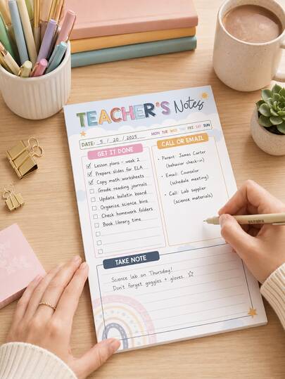 1pc 50-Page Teacher Planner Notebook, Undated Daily Classroom Organizer With To-Do List, Phone & Email Reminders, Notes Section, Back To School Supplies, Office Work Gift