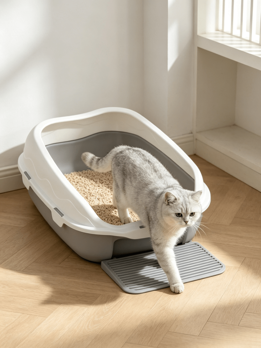 1pc Open-Style Anti-Tracking Cat Litter Box, Detachable Design, Non-Stick Coating, Comes With A Cat Litter Scoop, Suitable For Indoor Household Use, Fits Cats Of All Sizes And Breeds,