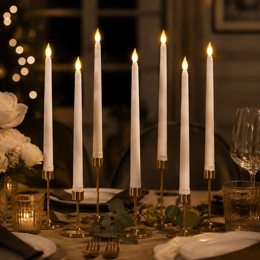 5/6/11 Flameless LED Pointed Candles, Realistic 3D Flame Battery Operated Candles With Warm Light, Flickering Electric Candles, Suitable For Christmas, Halloween, Valentine's Day, Thanksgiving, Wedding, Home, Table, Church, Party Decoration (Batteries Not Included) - Pointed Long Rod Wax - View 1