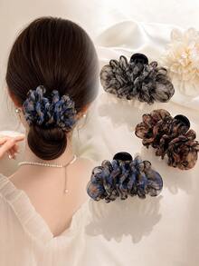 Multi-Color Navy Blue Chiffon Fabric Plastic Bird Nest Hair Clip, Expandable Ponytail Holder, Elegant Korean Slouchy Bun Styling Tool, Star-Shaped Hair Clip, Geometric Styling Tool, Suitable For Women And Girls Daily Office Work, Party, Date, Wedding, Bathroom Accessory - Multicolor - View 3