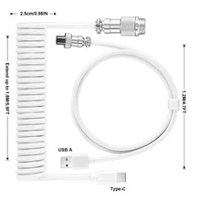 70.87 Inch Stretchable Spiral Keyboard Cable With Detachable Metal Aviation Plug, Double-Layer Braided Durable Type-C To USB-A Cable, Suitable For Mechanical Gaming Keyboards - View 6