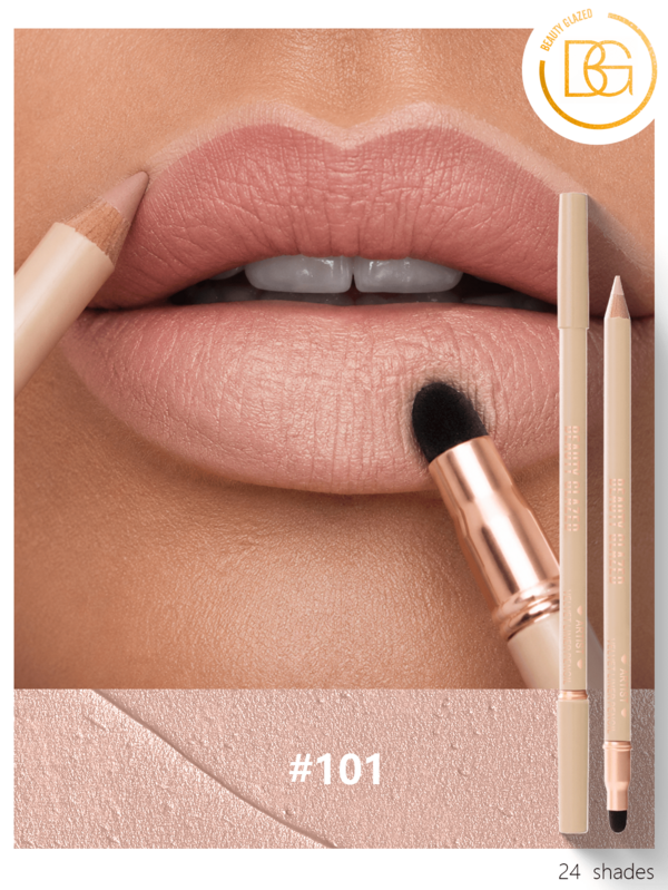 beauty glazed Dual-Ended Lip Liner Pencil, Cream Matte Lip Liner Pencil And Blending Brush, High Color Payoff, Long-Lasting, Smooth Matte Lip Contour Makeup