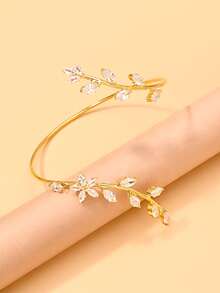 1pc Cubic Zirconia Flower Arm Cuff Women's Fashion Party Accessory - Gold - View 4