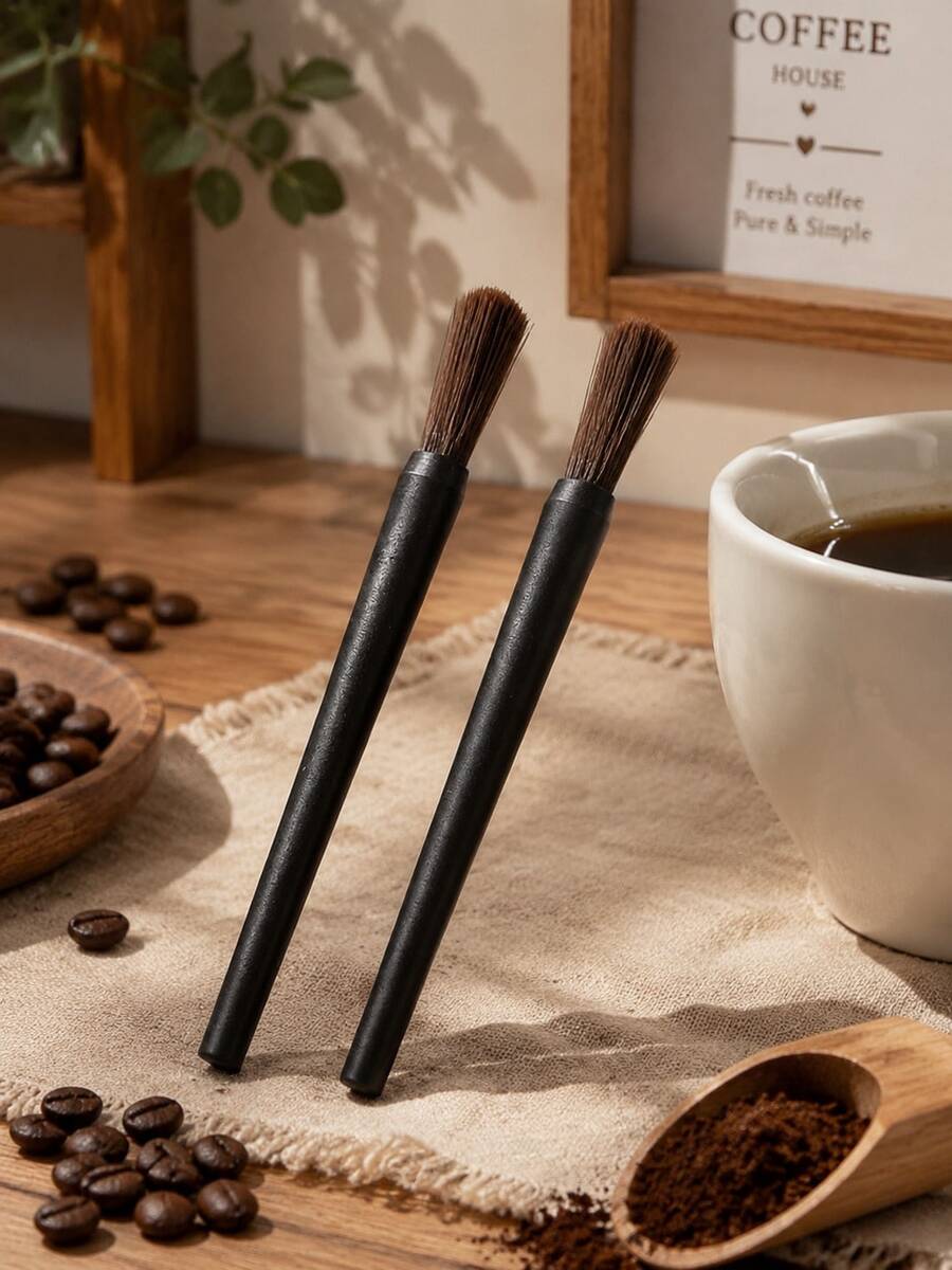 1/2pcs Coffee Equipment Cleaning Brush, Nylon Bristles Plastic Handle, For Grinder And Filter Basket Residue Cleaning, Barista-Grade Home Coffee Accessory, Practical Gift For Coffee Lovers, Housewarming And Graduation Gift