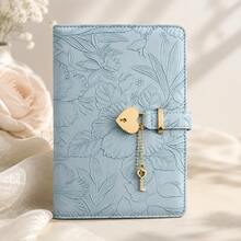 Vintage Embossed Floral Lockable Diary, Heart-Shaped Lock And Key, PU Leather Journal, Suitable For Daily Writing, Travel, School, Office, Personal Notes And Gifts School Supplies - A5 - View 6