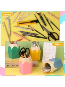 1 pezzo Portapenne colorato, scatola di stoccaggio da scrivania carina, colore casuale, tazza in plastica PE con scatola, organizer per cancelleria, adatto per la decorazione di casa e ufficio, supporto creativo per cancelleria, tono chiaro, stoccaggio per spazio di lavoro personale - Multicolore - Visualizzare 3