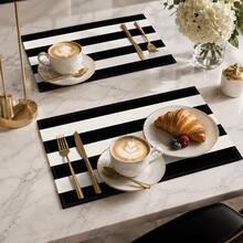 1pc Black And White Striped Linen Placemat, Breakfast Mat, Coffee Mat, Cup Mat, Bowl Mat, Home Kitchen Decor Accessory, Easy To Clean Placemat, Suitable For Home, Restaurant, Restaurant Decor, Holiday Gift, Gift For Friends, Multi-Piece Set - Multicolor - View 2