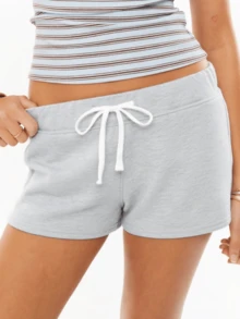 Women Low Rise Sweat Shorts Casual Y2k Drawstring Low Waisted Lounge Shorts Summer Yoga Gym Running Shorts Sweatshorts Beach Vacation Micro Shorts - 灰色 - 查看 3