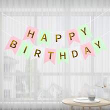 馬卡龍色生日橫幅，附亮金字母，生日快樂三角旗橫幅，派對裝飾，生日派對用品 - 橫幅 - 查看 7