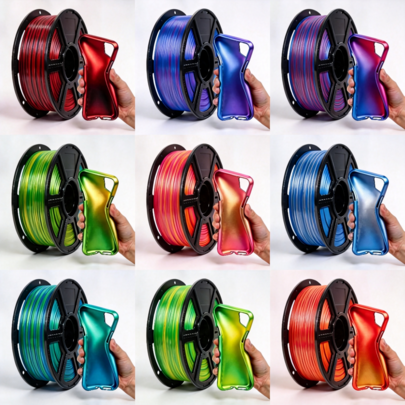 PLA Silk Dual Color 1.75mm Filament 3D Printer Consumables, 250g Spool (0.55lbs), Dimensional Accuracy+/-0.02mm, High Gloss Surface, Low Warpage, Independent Vacuum Packaging, Compatible With Most FDM 3D Printers