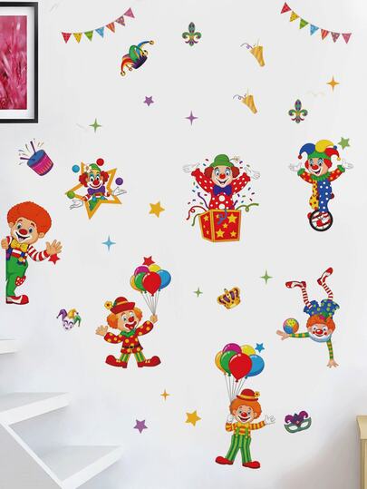 Watercolor Floral Clown Fairy Unicorn Multi-Theme Removable Wall Stickers, Waterproof PVC Self-Adhesive Decals, French Living Room Party Decor, Princess Style Kindergarten DIY Home Soft Furnishing Decoration