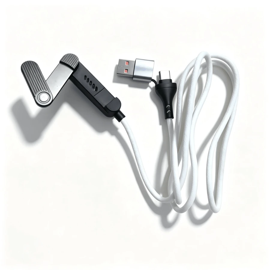 240W 數據線 USB-A/USB-C 轉 Type-C 5A PD 快充線,內建手機支架,遊戲無障礙,戶外、車用及居家必備,相容 iPhone 15/16/17 - 白色 - 查看 1
