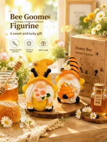 1pc Cute Bee Gnome Statue, Outdoor Resin Decor, Spring & Summer Garden Ornament, Suitable For Garden, Patio, Shelf Decoration, Housewarming Gift, Mother's Day Gift, Balcony & Windowsill Accent - A - View 1