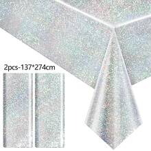 1/2 buah Taplak Meja Laser Holografik Perak, Taplak Meja Plastik Perak Mengkilap, Ukuran 54 Inci x 108 Inci & 54 Inci x 72 Inci, Taplak Meja Persegi Panjang Sekali Pakai dari Aluminium Foil, Cocok untuk Pesta Ulang Tahun, Ulang Tahun Pernikahan, Pesta Bujang, dan Dekorasi Meja untuk Acara Lainnya. - Perak - View 14
