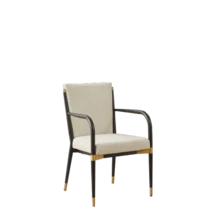 Set Of 2 Modern Dining Chairs With Armrests, Upholstered Dining Chairs In Scandinavian Style, Black Frame And Gold Accents, Cream-Colored Fabric Cushion For The Dining Table - Beige - View 8