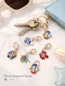 1/5pcs Mini Ocean-Themed Colorful Fish Enamel Clasp, 5 Tropical Fish Styles Gold Heart Lobster Claw Pendant, Bag Charm, Keychain/Phone Strap/Coin Purse Zipper/Backpack DIY Decoration, Summer Beach Vacation Style Accessory Small Gift, Suitable For Friends Birthday Holiday Gift - Multicolor - View 4