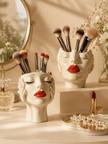 1 buah Tempat Kuas Makeup Resin Elegan, Desain Bibir Merah, Kotak Penyimpanan Kosmetik Resin Sintetis Ringan, Organizer Meja Mandiri, Cocok Untuk Kamar Mandi, Meja Rias Atau Meja Makeup - MultiWarna - View 1