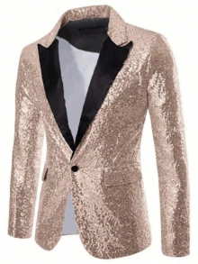 Plus Size Men's Sequin Suit Jacket, Formal Wear For Banquet, Wedding, Hosting - Champagne - View 2