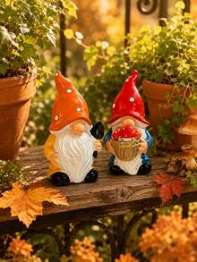 Resin Garden Gnome Figurines Set Outdoor Patio Yard Decoration Autumn Fall Harvest Fairy Garden Miniature Statue Mushroom Shovel Dwarf Ornament Cute Lawn Decor Gift For Garden Lovers Home Porch Accent - New Model - View 10