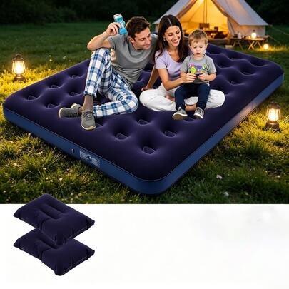 Acampa en familia con este colchón inflable doble: refuerzo grueso, 2 almohadas incluidas, plegable y súper ligero. Resistente y fácil de guardar, ideal para viajes outdoor.