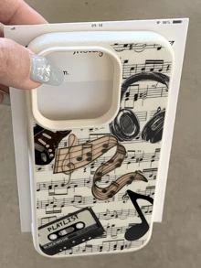 1pc White Musical Note Cassette Tape Pattern Full Coverage TPU Shockproof Phone Case Compatible With Apple 17 16 15 14 13 12 11 Pro Max And Series - Multicolor - View 1