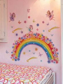 Dreamy Rainbow Series Removable Wall Stickers Panda Sloth Floral Fairy Multiple Styles Waterproof PVC Self-Adhesive Decals For Bedroom Bathroom Kindergarten DIY Princess Nordic Style Cute Home Decor - Wall Stickers - View 6