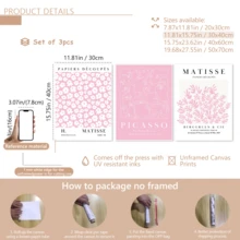 3 piezas de arte de pared decorativo de estilo moderno, conjunto de pintura de pared rosa estilo Matisse y Picasso - Póster de mercado floral abstracto, impresión en lienzo, adecuado para decoración de sala de estar, dormitorio, comedor (sin marco), regalo de cumpleaños, graduación, decoración de cocina, decoración de hotel, decoración de oficina - A - Ver 13